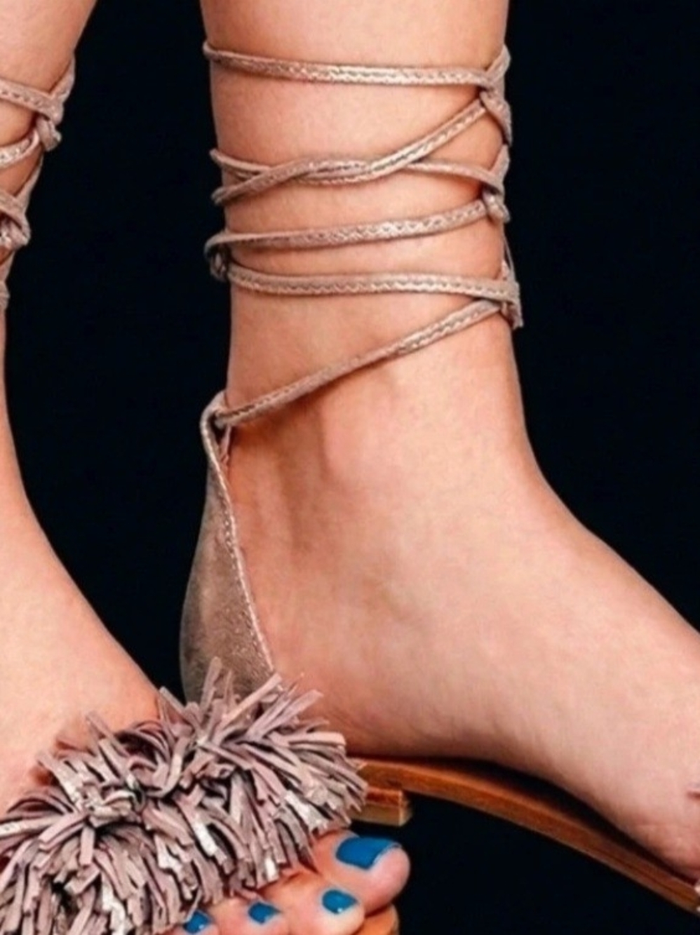 Forever 21 Gladiator Style Lace-Up Pom Pom Sandals Taupe 8.5